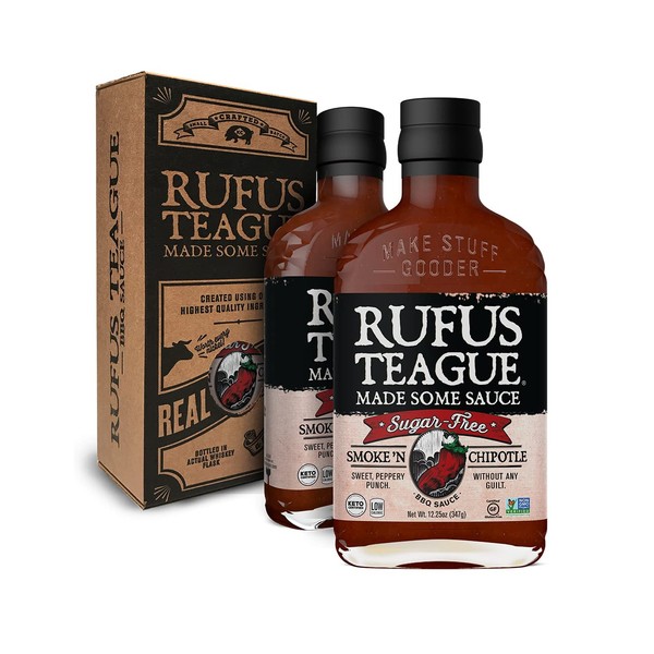 Rufus Teague - Sugar-Free BBQ Sauce Smoke 'N Chipotle - Premium Barbecue Sauce - 12.25 oz. Bottles - 2 Pack