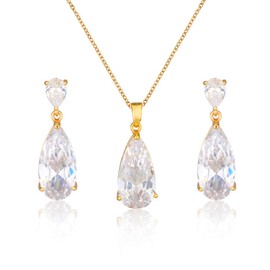 Bridal Jewelry Set for Wedding - 18k Gold Plated Teardrop Cubic Zirconia Crystal CZ Rhinetstone Diamond Necklace Earrings Set for Bride Bridesmaids Mother of Bride Prom Party Formal Jewelry for Women