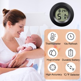 10 Pack Mini Hygrometer Thermometer - Digital Hygrometer Gauge LCD Monitor Temperature Humidity Meter Indoor Room Round Humidity Temperature Gauge for Greenhouse Home Kitchen