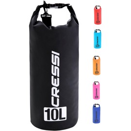 Cressi Unisex Adult Dry Bag Waterproof Bags with Long Adjustable Shoulder Strap for Diving, Boating, Kayak, Fishing, Rafting, Swimming, Camping and Snowboarding, Black, 10 L