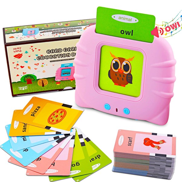 Talking Flash Cards Learning Toys for Toddlers 1-6 Year Old,British English, 224 Words, Audible Educational Toys, Preschool Learning Resource Electronic Interactive Toy Birthday Gifts for Kids-Pink