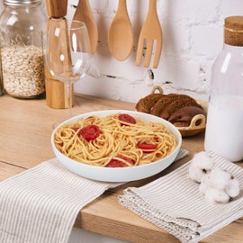 LALFPET Ceramic Pasta Bowls Set of 6, 8 Inch 26 Oz Large Serving Bowl, Microwave and Dishwasher Safe, Wide and Shallow Porcelain Plates for Salad, Dinner, Noodles, Soup, White