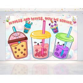 5x3 FT Boba Tea Birthday Backdrop - Colorful Bubble Tea Party Photography Background for Celebrations, Events, and Themed Decorations