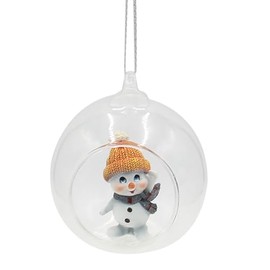 Glass Ball with Pendant Snowchild Snowman with Hat and Scarf in Orange and Grey L x W x H 8 x 7 x 8.5 cm