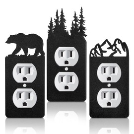 Lothee 3 Pcs Bear Light Switch Cover Plate Black Outlet Plate Cover Bear Elk Forest Mountain House Wall Light Outlet Cover Decorative for Office Bedroom Home, Duplex Toggle(2.76 x 4.5,Classic)