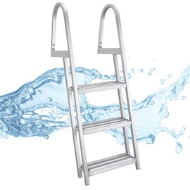 RecPro Marine Pontoon Boat Dock Heavy Duty Aluminum Removable Boarding Ladder (3-Step)