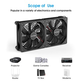 Dual DC 120mm Case Fan with Power Adapter, Powerful 12V Ventilator Fan for Laptop Receiver DVR PlayStation Xbox Desk Computer Cabinet Cooling