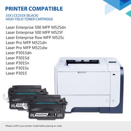 55X Toner Cartridge 2-Pack with Chip | Replacement for HP 55X Black High-Yield Toner Cartridge 55A CE255A for Laser P3015dn P3015n; Pro MFP M521dn; Enterprise 500 MFP M525dn Series Printer | CE255X