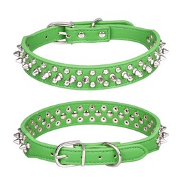 Bbmmayy Spiked Dog Collar, Mushrooms Rivet Studded Adjustable Pu Leather Pet Collars for Cats Puppy Dogs (XS, Green)