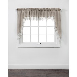 Renaissance Home Fashion Lillian Swag Pair with Macrame Band, 56-Inchx38-Inch, Linen