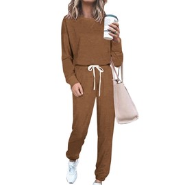 PRETTYGARDEN Womens 2 Piece Outfits Fall Long Sleeve Pullover Tops And Long Sweatpants Sweatsuits Loungewear Sets (Solid Khaki,Small)