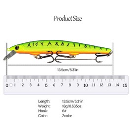 Hviomru Minnow Jerkbaits with Hooks,Topwater Floating Hard Plastic Fishing Lures for Bass Pike Trout, Realistic Lifelike Freshwater Saltwater Lures (DMSA-Yellow_orange2pcs)