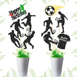 16pcs Glitter Soccer Birthday Party Centerpiece Sticks Soccer Theme Centerpiece Decorations for Table Football Party Table Toppers for Soccer Birthday Party Football Lover Party Supplies