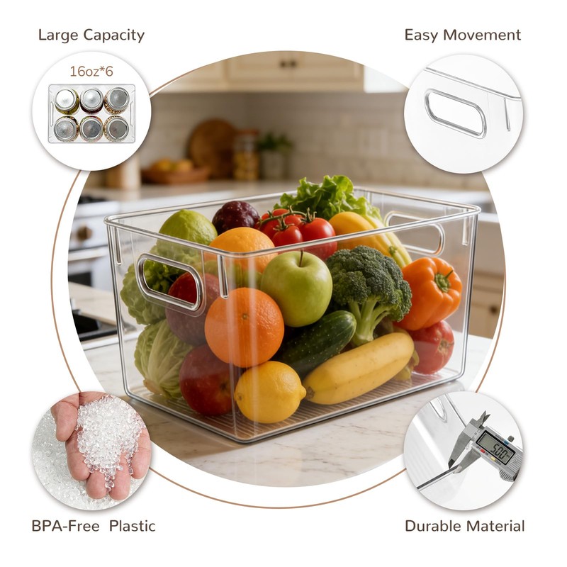 Hudgan Set of 8 Clear Plastic Storage Bins 4 Large