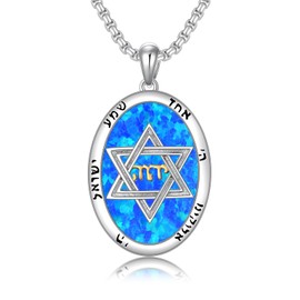 MEIDERBO Star Of David Necklace 925 Sterling Silver Jewish Star Necklace Magen David Pendant Opal Yhvh Yhwh Jehovah Yahweh Hebrew Necklace Jewish Jewelry Gifts for Men Women, Regular size, Sterling