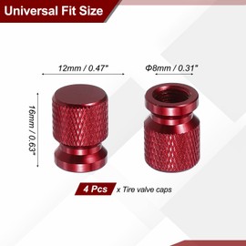 PATIKIL Aluminum Tire Valve Stem Caps, 4 Pcs Tire Valve Caps Vehicle Car Tire Air Caps Covers with O Rubber Ring Universal for Bicycle SUV Automotive, Red