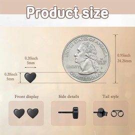 PAASTAI Hypoallergenic Black Heart Earrings for Women – 925 Sterling Silver Posts, Delicate & Classic Design (with Gift Box & Pouch)