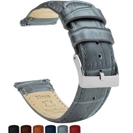 BARTON WATCH BANDS, 15mm Smoke Grey - Alligator Grain - Quick Release Leather Watch Bands