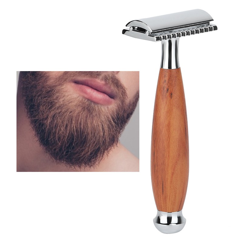 Men's Classic Double Blade Safety Shaving Razor Manual Wood Handle
