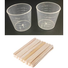 Kbraveo 100 Pack 30ml(1 OZ) Plastic Clear Graduated Cups Transparent Scale Cups Clear Measuring Cups with 100 Pack Wooden Stirring Sticks for Mixing Paint,Stain,Epoxy,Resin