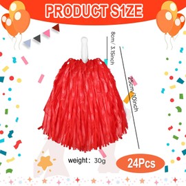 QOOWFEANIG 24Pcs Handheld Cheerleading Pom Poms Shining Metallic Foil Plastic Pom Poms with Baton Handle for Game Sports Squads Dancing Party Football Basketball Club Spirit Sports Stage Performance