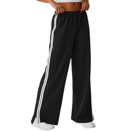SOFIA'S CHOICE Women's Drawstring Sweatpants Side Stripe Pants Wide Leg Track Pants with Pockets Green-A Medium