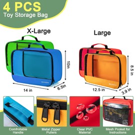 4 PCS Toys Storage Bag, Classic Bricks Building Set Storage Bag, Toy Organizer Bags for Building Toys, Puzzles, Large & X Large Size