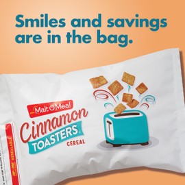 Malt-O-Meal Cinnamon Toasters Breakfast Cereal, Oven-Puffed Cinnamon Cereal Squares, Large Cereal for Family, 24 OZ Resealable Cereal Bag