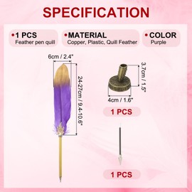 PATIKIL Feather Pen Quill, Feather Ballpoint Pen Bulk Refined Vintage Feather Calligraphy Pen with Bronze Pen Holder for Guest Signature Wedding Bridal Office Writing, Purple