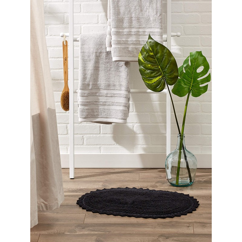 DII Crochet Collection Reversible Bath Mat, Small Oval, 17x24, Black
