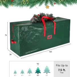 Abnaok Christmas Tree Storage Bag Heavy Duty 600D Oxford Christmas Tree Storage Box Fits Up To 9Ft Tree,Christmas Storage Container Xmas Tree Bag With Reinforced Handles & Zipper (Green 165x38x76cm)
