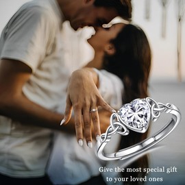 JeweBella Ring 925 Silver Women's Adjustable Heart Birthstone Celtic Knot Rings Women Engagement Ring Wedding Rings Engagement Promise Ring Women's Ring Jewellery with Gift Box, Silver