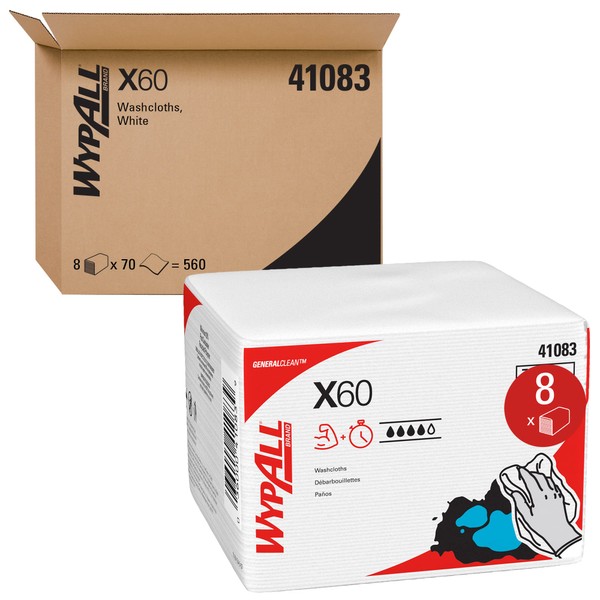 WypAll 41083 X60 Cloths, 1/4 Fold, 12 1/2 x 10, White, 70 per Pack (Case of 8 Packs)