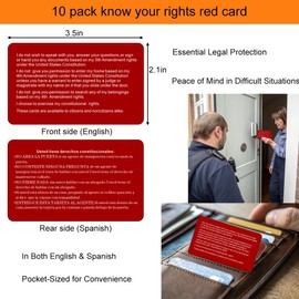 Kocak Gold 10 PCS Know Your Rights Immigration Red Card - Constitutional Rights Reminder for Immigration Encounters - English Spanish Legal Protection Card