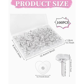 MYGLOAR 100 Pieces Heart Shaped Push Pins Push Pins Clear 16mm Push Pins White Push Pins with Storage Box Suitable for DIY Bulletin Board Cork Board Office School Home