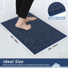 BEQHAUSE Kitchen Rugs 20"x32", Non-Slip Kitchen Mats for Floor, Super Absorbent and Stain Resistant Kitchen Rugs, Machine Washable Rugs for Kitchen, Hallway, Laundry & Sink, Blue