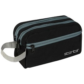 Storite Polyester Multi-Pocket Toiletry Bag for Men & Women, Travel Pouch for Toiletries Shaving Kit & Cosmetics, Water Resistance Pouch, Organizer Travel Pouch for Make Up - Black (23 x 9 x 13 Cm)