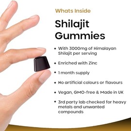 Shilajit Gummies - Enriched with Zinc & Vitamin B6 - High Strength 3000mg Pure Himalayan Shilajit for Men and Women - Berry Flavoured, Vegan Shilajit Gummies By New Leaf