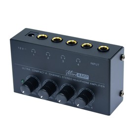 Stereo Input TRS Jack 1/4" Splitter 4X Micro amp 1 in 4 Out 1/4 inch Headphone Amplifier 4 Channel Audio (Black)