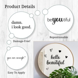 Affirmation Mirror Decals - Set of 6 Black Vinyl Quotes Be Amazing Today | Hello Beautiful | I Look Good | You Look Fabulous Darling Bathroom Mirror Sticker