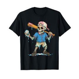 Funny Baseball Skeleton Ice Cream Drip Baseball Boys Youth T-Shirt