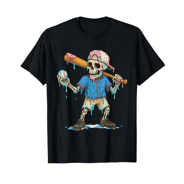 Funny Baseball Skeleton Ice Cream Drip Baseball Boys Youth T-Shirt