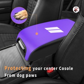INTGET Center Console Cover for Dodge Charger Accessories 2011-2020 2021 2022 2023 for Chrysler 300 2015-2022 Leather Armrest Cover Console Lid Protector Cushion Pad(Black with Purple, Leather)