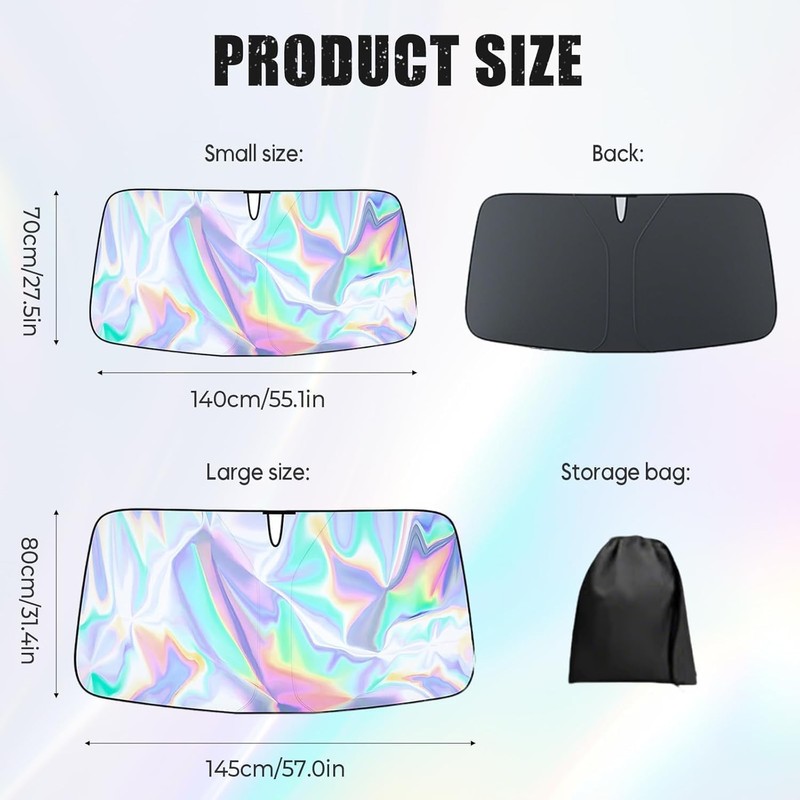 Car Windscreen Sun Shade, 145x80cm Reflective & Foldable Windshield Sun