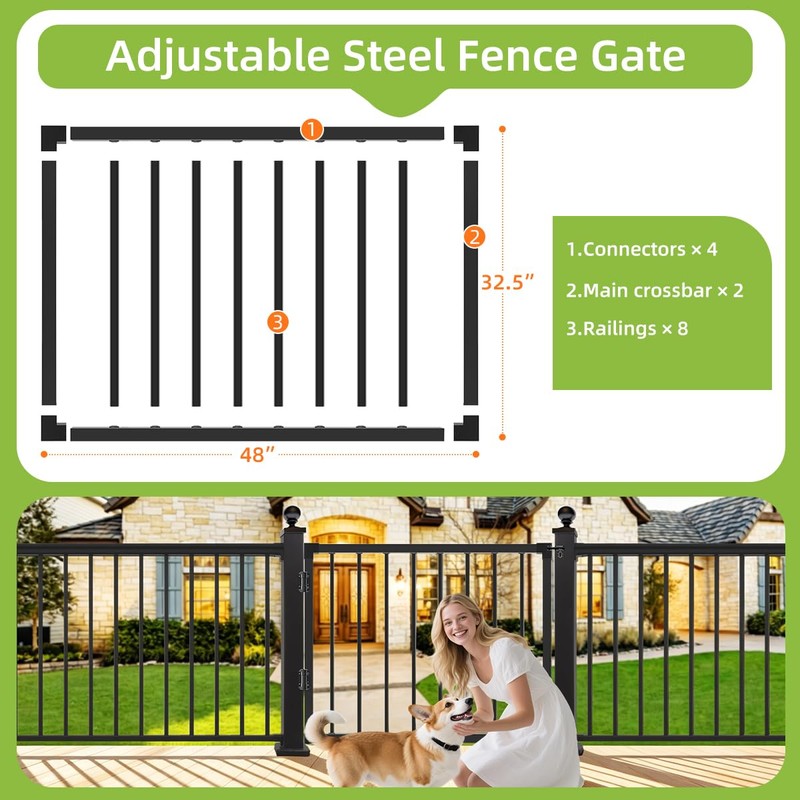 ZERTNROW Outdoor Deck Gate, Adjustable Steel Metal Gate for Patio