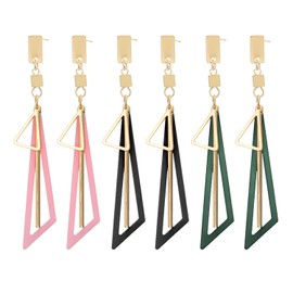 3 Pairs Of Geometric Triangle Earrings, Hollow Earrings, Simple Fashionable Earrings, Long Pendant Earrings, Women'S Jewelry