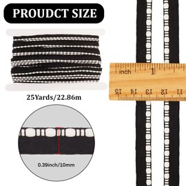 CABODYALS 22.86M 10mm Black Ball Ribbon with White Cute Fuzzy Pompom Tassel Fringe Trim Upholstery Soft Webbing Fabric Ribbons for Sewing Making Clothing Curtains Pillows Decor Diy Craft Supplies