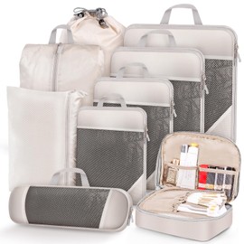 MUUKAIII Suitcase Organiser Set, 9 Pieces, Packing Cubes Compression, Packing Bags with Compression, Travel Organiser for Suitcases and Backpack, Packing Cube, Suitcase Organiser, Travel Clothes Bags,