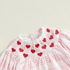 Ayalinggo Newborn Smocked Baby Girl Outfit Hearts Plaid Long Sleeve Bubble Romper Bodysuit Infant Cute Valentines Day Clothes (Pink Plaid, 6-12 Months)