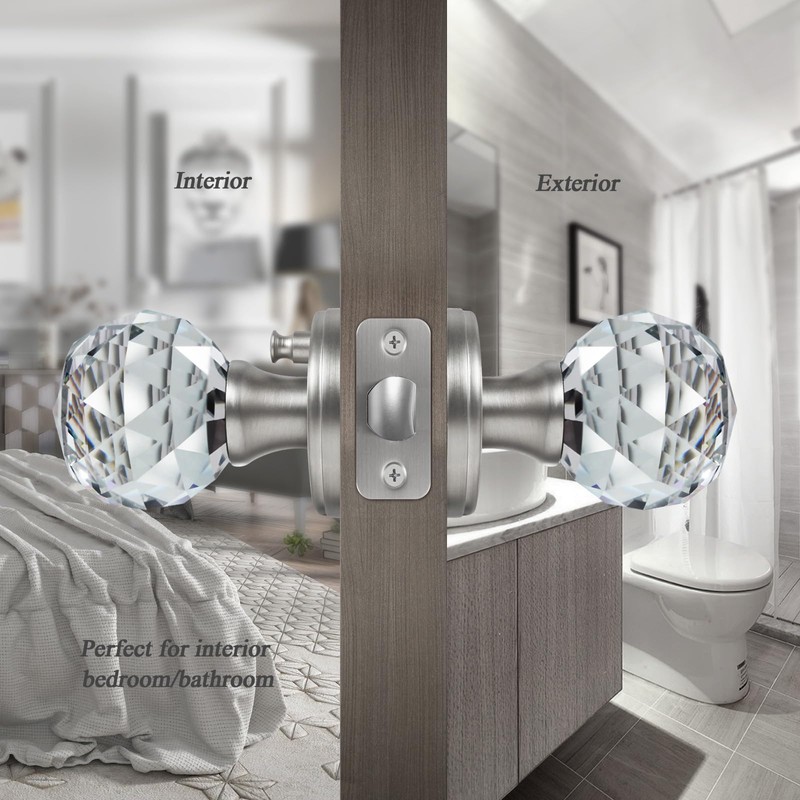 CLCTK Crystal Glass Door Knobs Interior, Premium Bathroom Bedroom Door